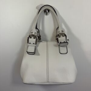 Tignanello Perfect 10 Shopper Tote White Pebbled Leather Handbag Satchel
